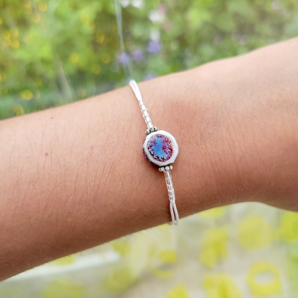 Handmade Dainty White Adjustable Bead Bracelet - Picture 4 of 7